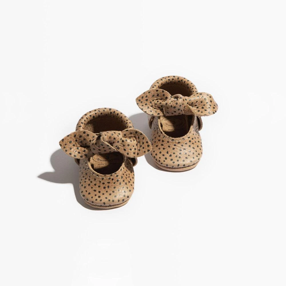 Newborn Almond Speckles Knotted Bow Baby Shoe 1 Newborn Almond Speckles Knotted Bow Baby Shoe