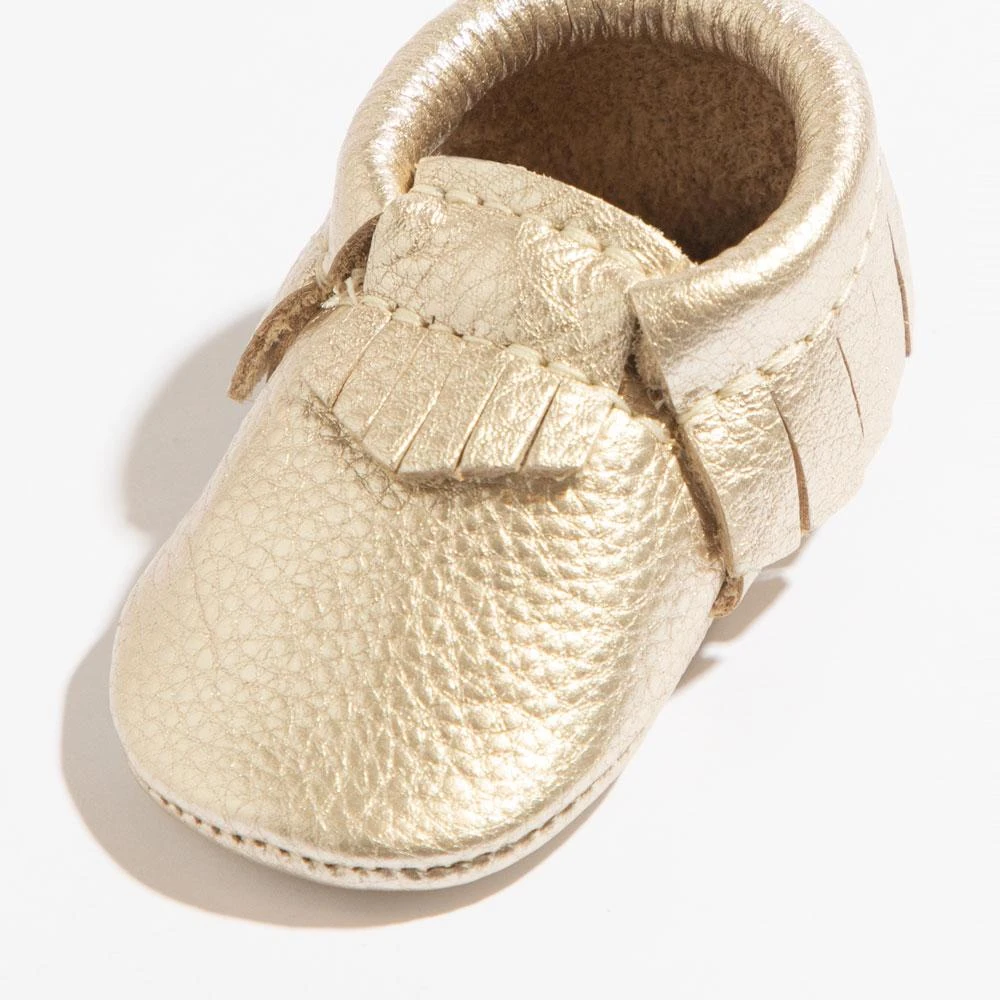 Newborn Platinum Moccasin Baby Shoe 2 Newborn Platinum Moccasin Baby Shoe - Image 2