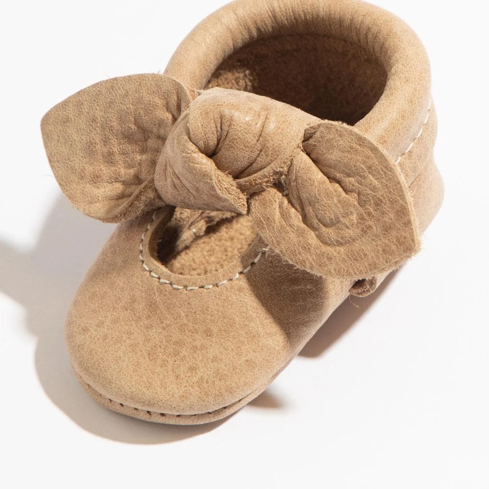 Newborn Weathered Brown Knotted Bow Baby Shoe 2 Newborn Weathered Brown Knotted Bow Baby Shoe - Image 2